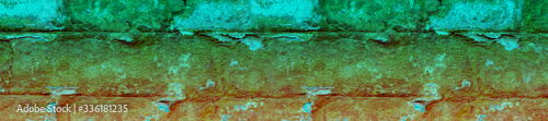 Panorama old whitewashed brick wall.