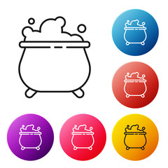 Black line Witch cauldron icon isolated on white background. Happy Halloween party. Set icons colorful circle buttons. Vector Illustration