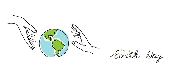 happy earth day vector background. simple planet and hands. minimalist web banner, earth day vector 