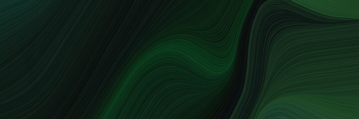 Leinwandbilder - elegant artistic designed horizontal banner with very dark green, very dark blue and dark slate gray colors. fluid curved flowing waves and curves