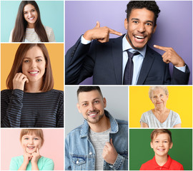 Wall Mural - Collage of photos with different smiling people