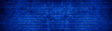 Dark Phantom Blue Damaged Rustic Brick Wall Texture Banner Panorama