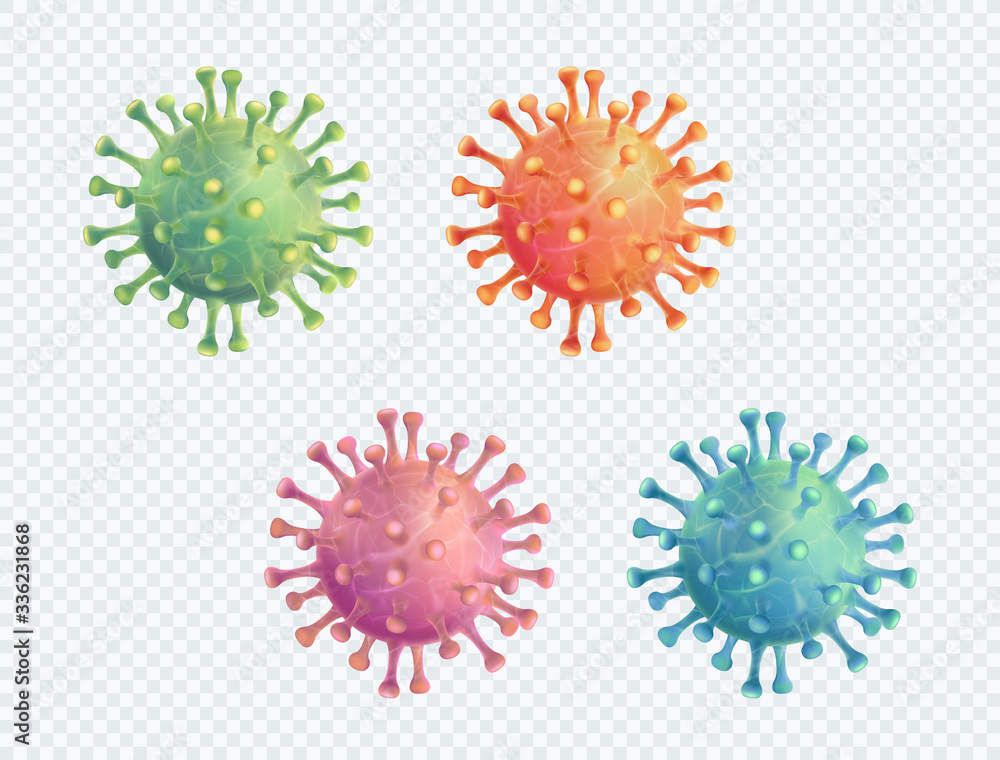 Coronavirus Covid-19 Vector 3d Realistic Illustration Set - obrazy, fototapety, plakaty 