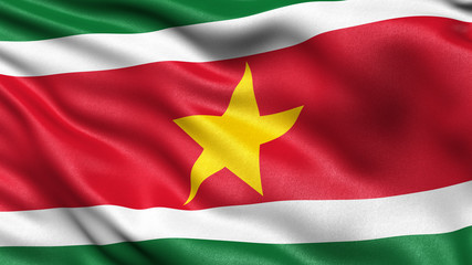 Wall Mural - 3D illustration of the flag of Suriname waving in the wind.