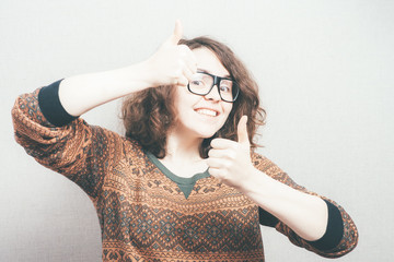 Wall Mural - woman showing thumbs up