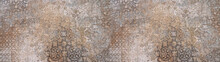 Old Brown Gray Vintage Shabby Patchwork Motif Tiles Stone Concrete Cement Wall Texture Background Banner	
