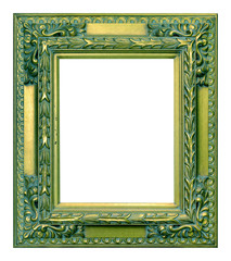 Wall Mural - Antique green and gold frame isolated on white background