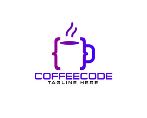 Professional programming code language with coffee tea logo design template