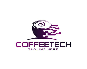 coffee tech  Professional initial letter programming code language with coffee tea logo design template