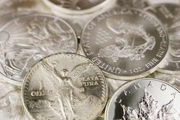 A background of silver coins