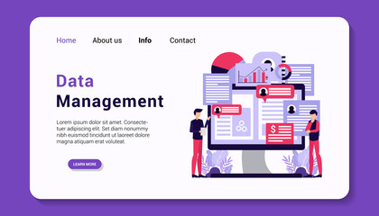 data management landing page template flat design vector illustration