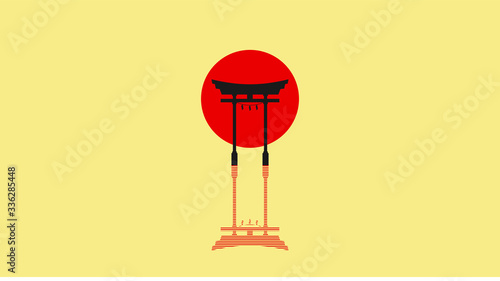 Download Torii Gate Flat Design Vector Illustration Tori Gate Symbol Big Red Sun And Black Sacred Torii Gates Reflecting In Water Historical Landmark Of Japanese Can Use For Logo Web Travel Icon Stock