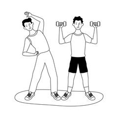 Poster - young men athletes practicing exercise characters