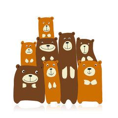 Poster - Funny bears family, sketch for your design