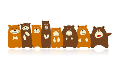 Poster - Funny bears family, sketch for your design