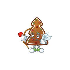 Sticker - Charming picture of gingerbread tree Cupid mascot design concept with arrow and wings