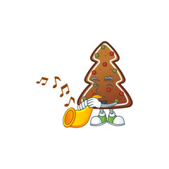 Poster - A brilliant musician of gingerbread tree cartoon character playing a trumpet