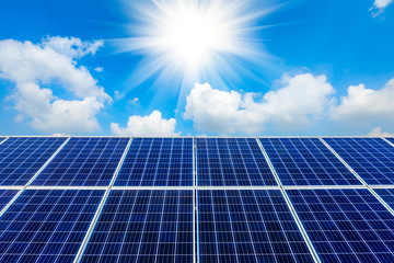 photovoltaic solar power panel on sky background,green clean alternative energy concept.