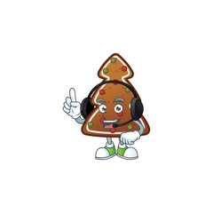 Poster - Gingerbread tree cartoon character style speaking on headphone