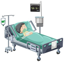 Hospital Scene With Sick Patient In Bed On White Background