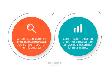 Minimal Business Infographics template. Timeline with 2 steps, options and marketing icons .Vector linear infographic with two conected elements. Can be use for presentation.