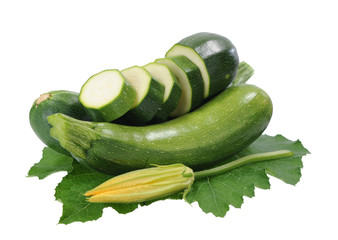 Poster -   zucchini  and its flower isolated on white background