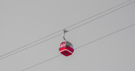 An aerial cable car (telepherique) crossing the Songhua River that flows through the city of Harbin in Northeast China