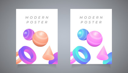 Wall Mural - Modern Poster Template with 3d geometric shapes gradient color, applicable for flyer, cover, brochure, banner design
