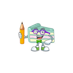 Poster - Vanilla slice cake student cartoon character studying with pencil