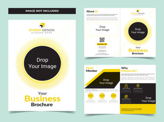 Vector layout of two A4 format modern yellow corporate bifold brochure design