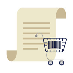 bar code inside shopping cart and receipt paper design of technology scan information business price communication barcode digital and data theme Vector illustration