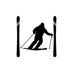 Wall Mural - Snow ski and a stick icon. Simple winter games icon isolated on white background