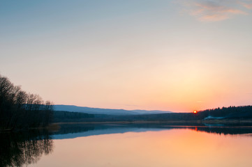 beautiful sunrise on the autumn lake