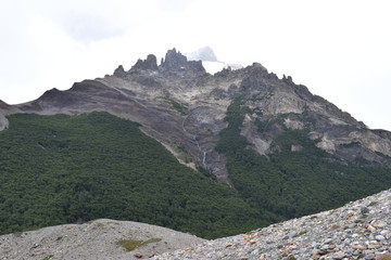 Wall Mural - Hiking Trail to beautiful Laguna Torre with big grey mountains in Patagonia, Argentina in South America