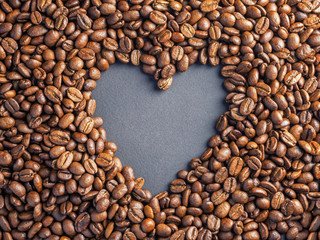 Wall Mural - Heart coffee frame made of coffee beans on burlap texture