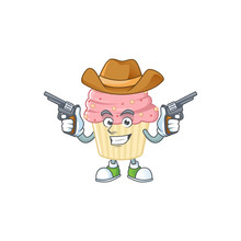 A Cowboy Cartoon Character Of Strawberry Cupcake Holding Guns
