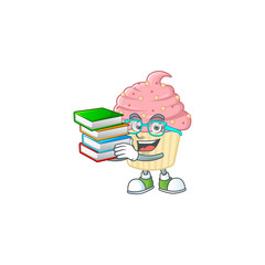 Wall Mural - A mascot design of strawberry cupcake student character with book