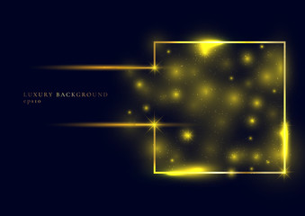 Wall Mural - abstract gold glitter sparkle trail effect glowing magic square frame shape on dark blue background