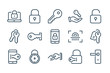 Key and lock line icons. Access, Password and Login vector linear icon set.