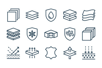 fabric feature related line icon set. layered materials vector vector icons.