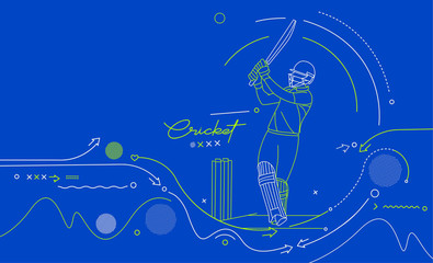 Sticker - Cricket horizontal banner batsman championship background. Use for cover, poster, template, brochure, decorated, flyer, banner.