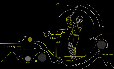 Sticker - Cricket horizontal banner batsman championship background. Use for cover, poster, template, brochure, decorated, flyer, banner.