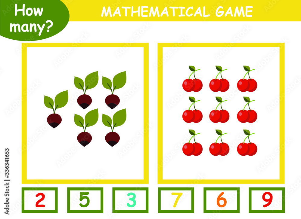 educational page with mathematical games for children. how many fruits ...