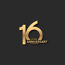 16 Years Anniversary Celebration Logotype With Elegant Modern Number Gold Color For Celebration