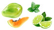 Papaya lime mint watercolor illustration isolated on white background