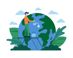 Wall Mural - Vector flat illustration, prepare for the day of the Earth, save the planet, save energy, the concept of the Earth day