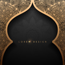 Gold Arch With Arabic Pattern Background