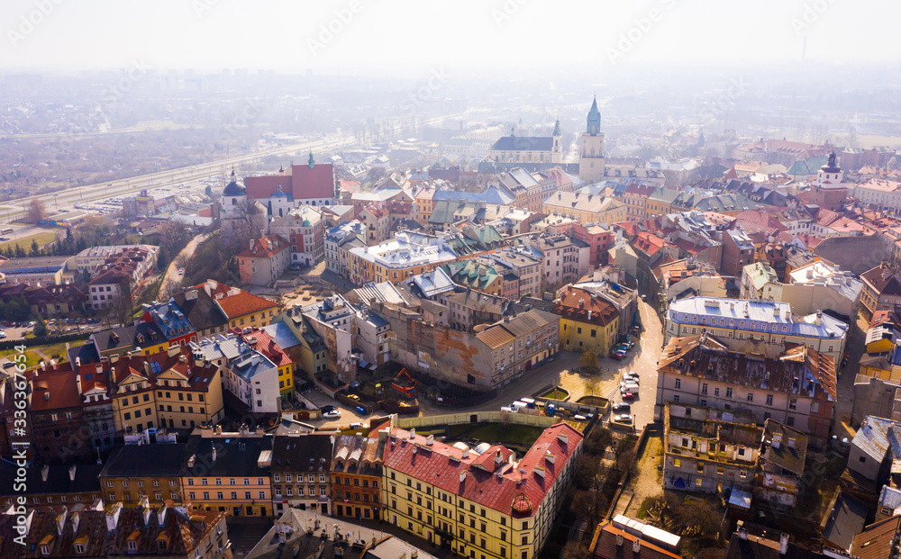 Panoramic view from the drone on the city Lublin. Poland - obrazy, fototapety, plakaty 