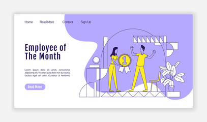 Wall Mural - employee of the month landing page flat silhouette vector template. staff motivation homepage layout