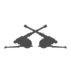 Crossed Military Combat Battle Artillery Guns - Vector Illustration Black Silhouette.